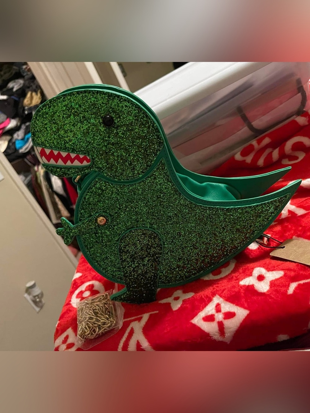 Green Glitter Dinosaur Crossbody Bag